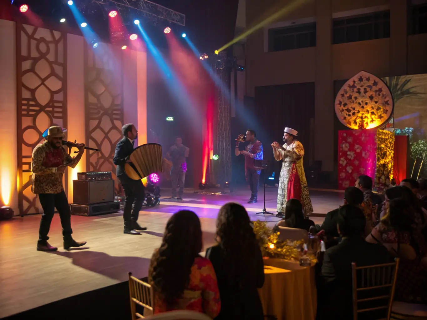 A visually appealing image of a live performance event organized by FCOL, featuring artists and performers engaging with the audience, emphasizing the organization's dedication to disseminating culture.